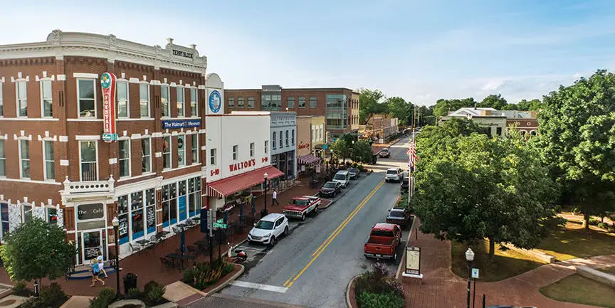 Vibrant street scene in Bentonville and Fayetteville Arkansas