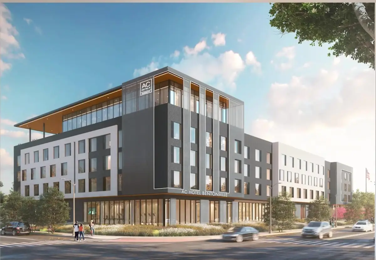 Rendering of the AC Hotel Bentonville, a five-story Marriott hotel near the Walmart home office campus