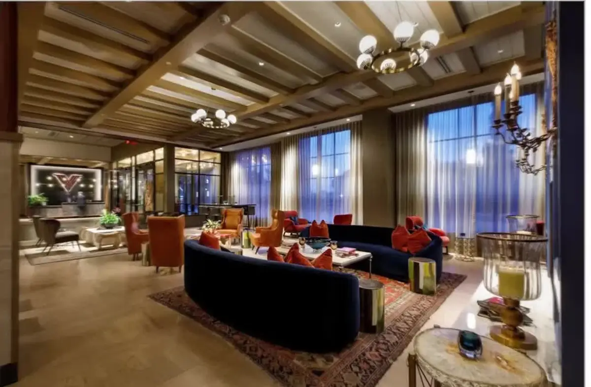Lobby lounge of a Hotel Vin property, the Autograph Collection brand building a 125-room hotel at Pinnacle Hills in Rogers, Arkansas