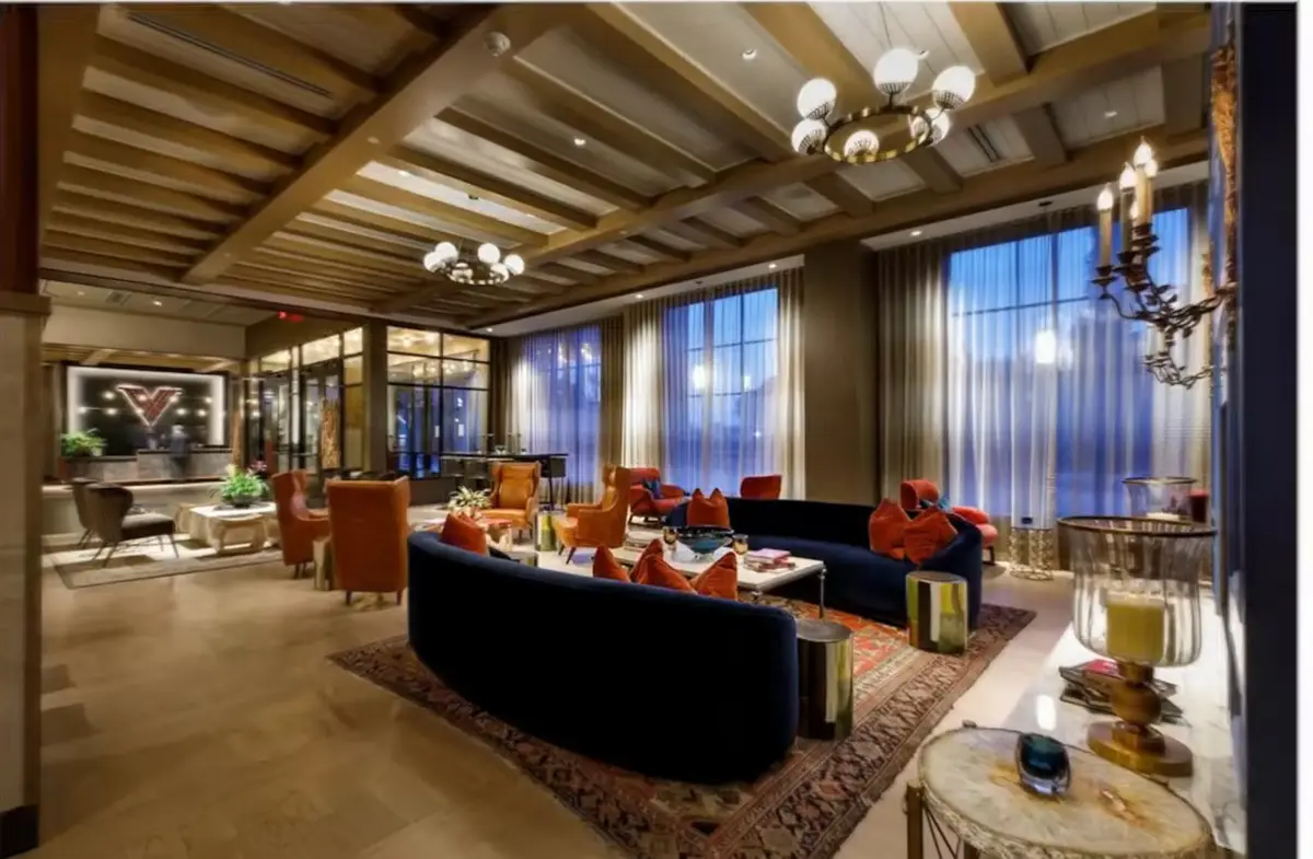 Lobby lounge of a Hotel Vin property, the Autograph Collection brand building a 125-room hotel at Pinnacle Hills in Rogers, Arkansas