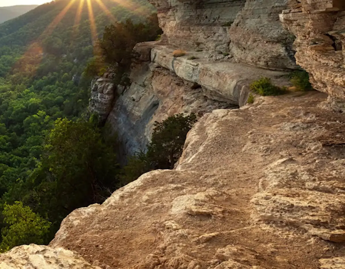 Sunrise over an Ozark bluff overlook in Northwest Arkansas