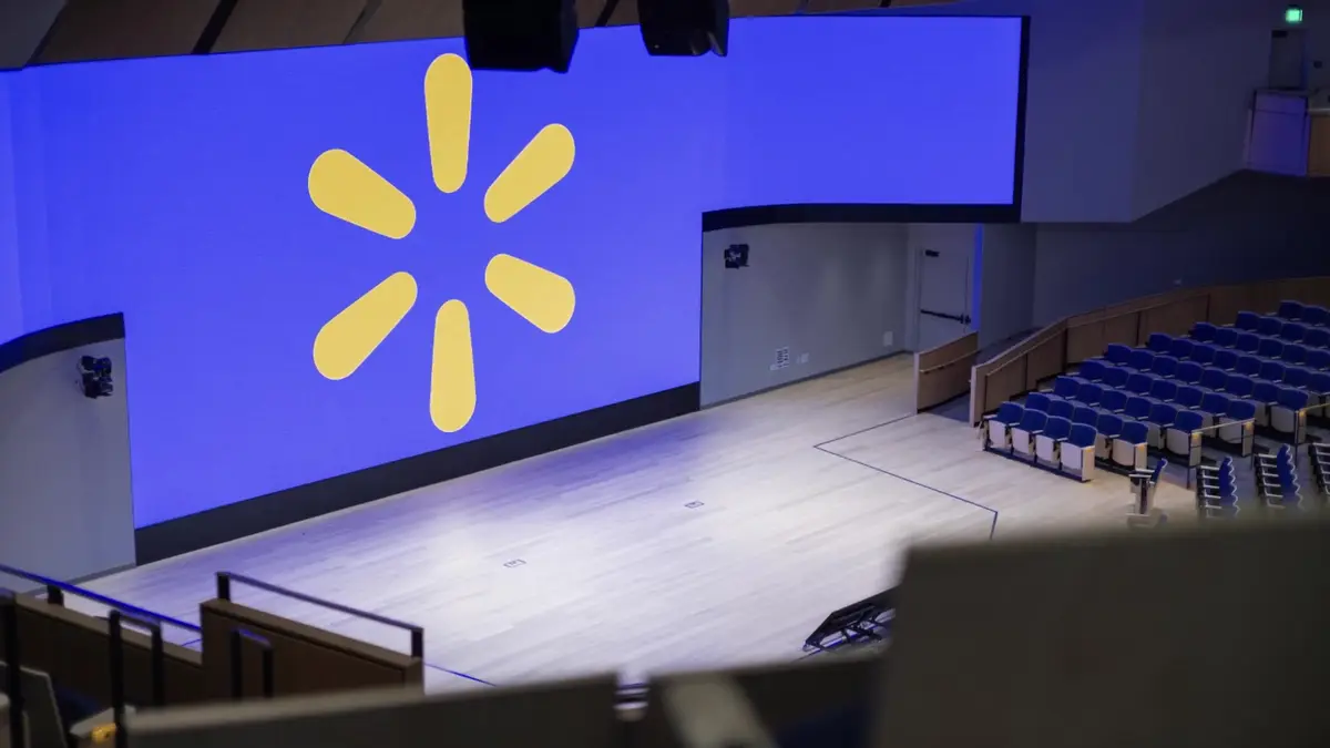 Auditorium stage and tiered seating at the new Walmart home office campus in Bentonville, Arkansas