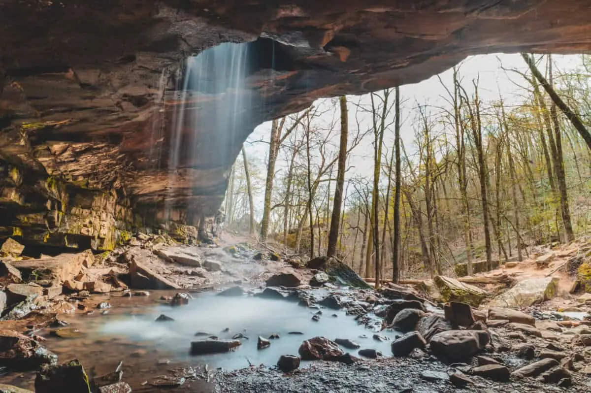 Waterfall along hiking trail in Northwest Arkansas