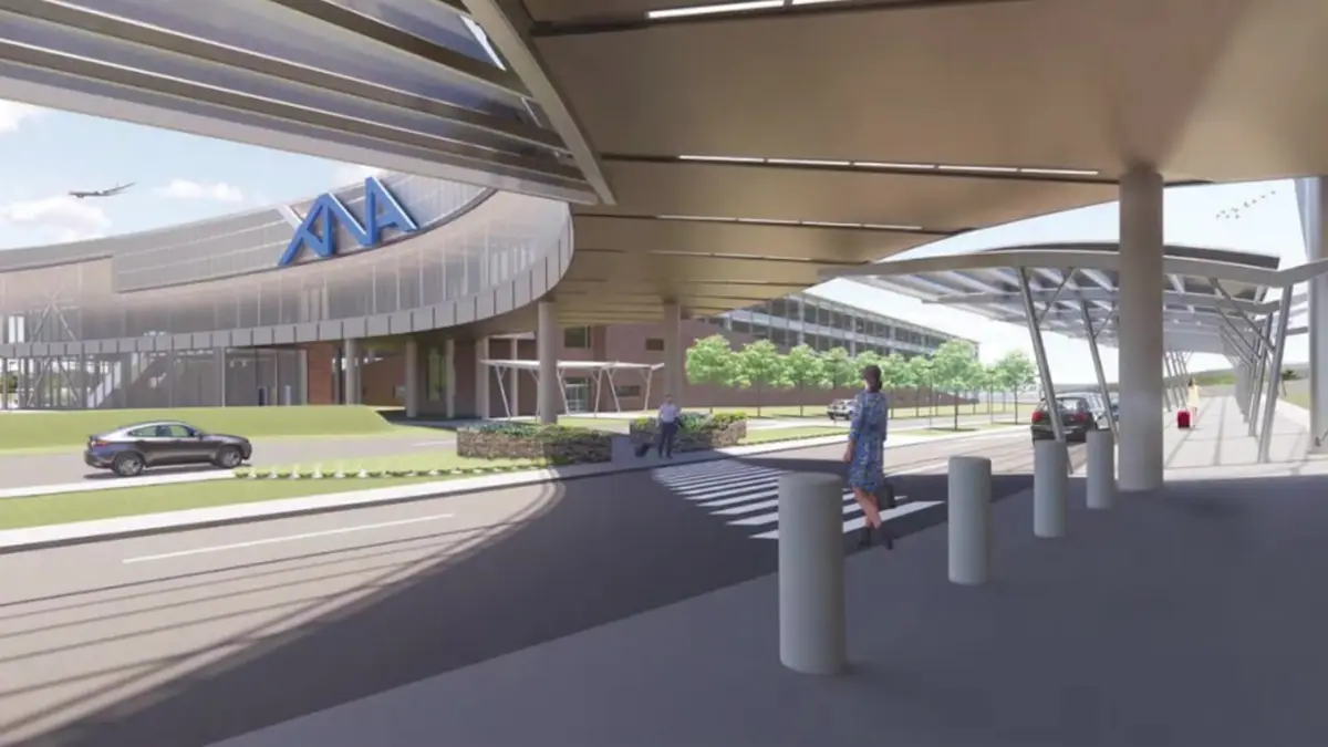 Rendering of the expanded terminal and covered curbside at Northwest Arkansas National Airport, XNA