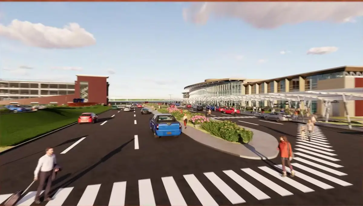 Rendering of the expanded terminal and curbside drive at Northwest Arkansas National Airport (XNA) near Bentonville, Arkansas
