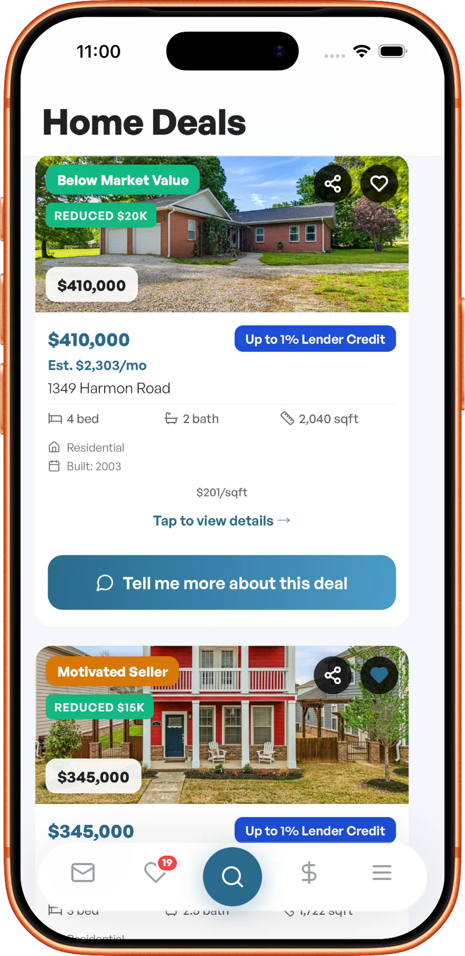 NWA Real Estate app — Deals flagged by a person, not a formula.