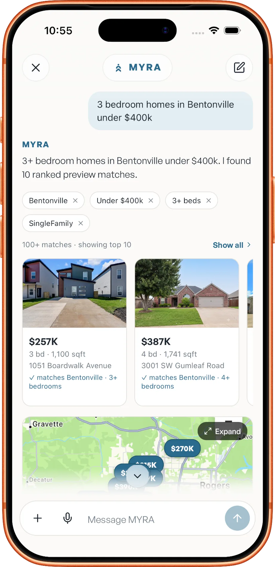 NWA Real Estate app — Ask for the house in plain English.